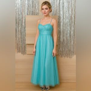Cachet Strapless Blue Gown Sz. 2 Sparkly Silver Design Prom/Pageant/Formal Dress